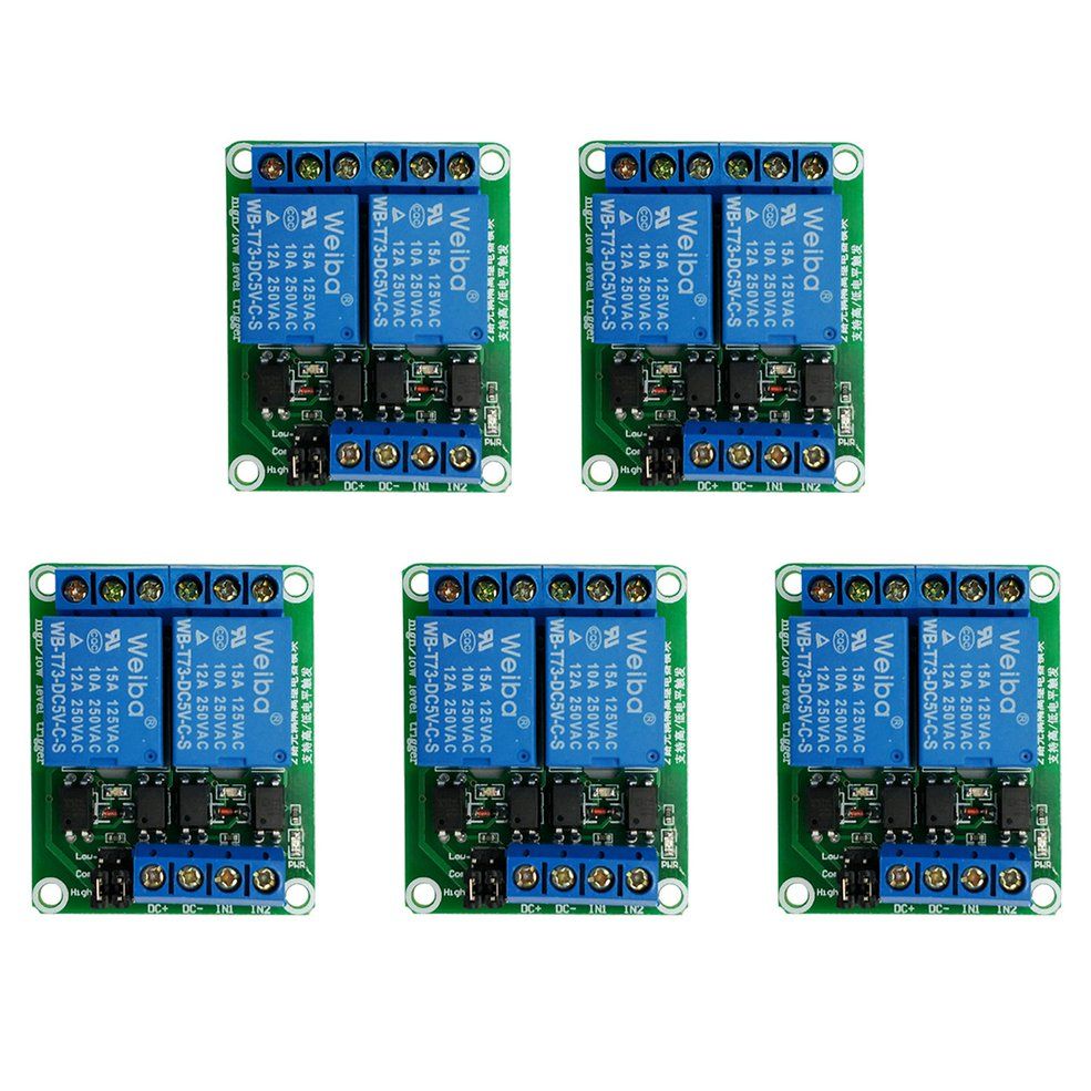 2 Way 5V High/Low Level Trigger Relay Control Module With optocoupler 5pcs Blue
