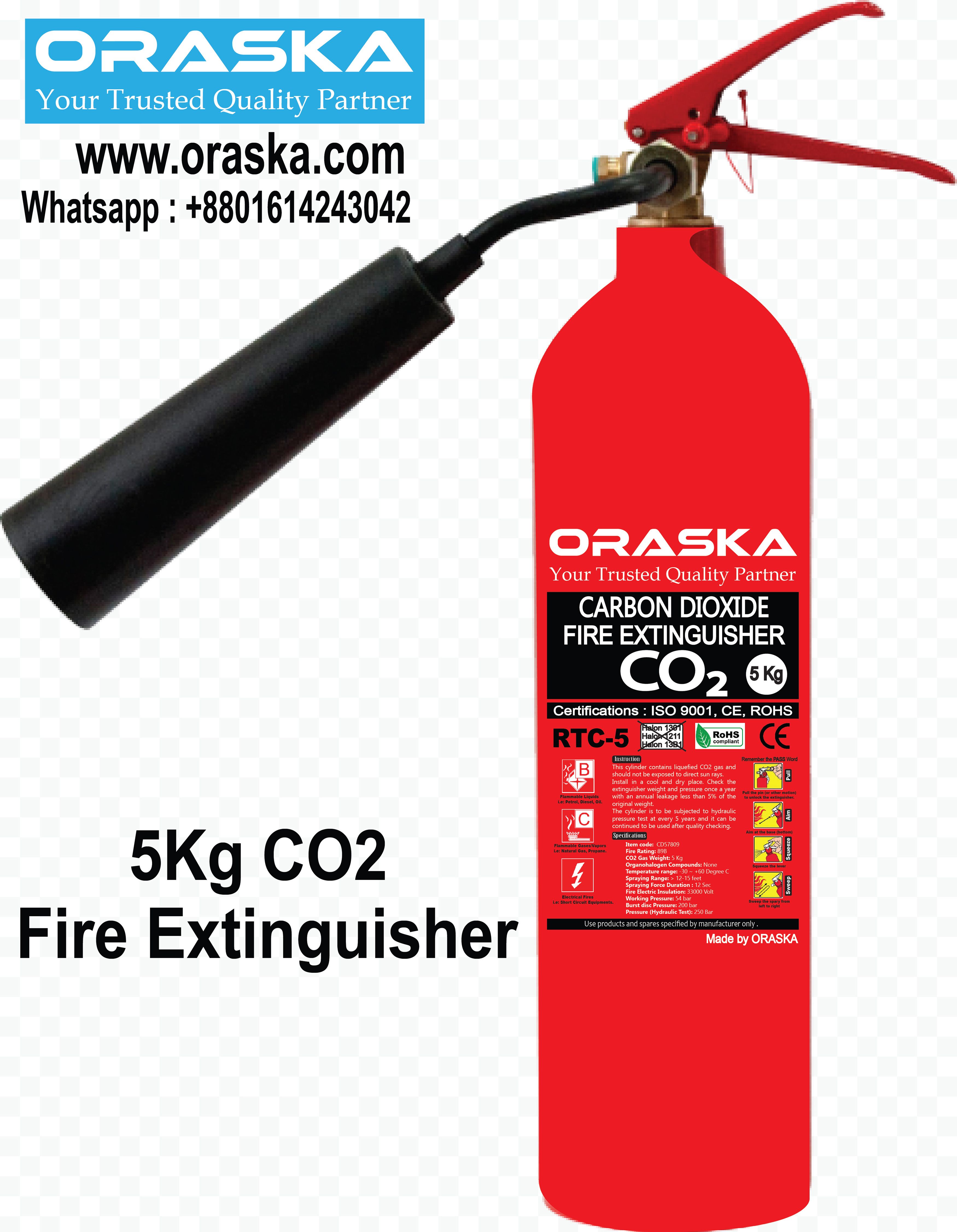 ORASKA 5kg CO2 Fire Extinguisher Good Quality Fire Safety Products Bangladesh ABC Foam fire extinguisher Fog Light Exit Sign Light LED Light