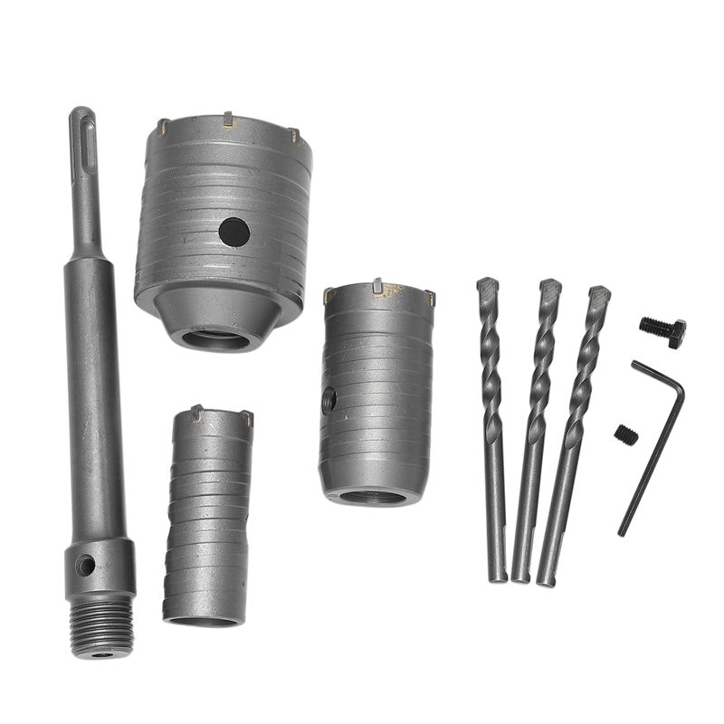 Concrete Hole Saw Kits SDS Plus Shank Wall Hole Cutter Cement Drill Bit Sets(30, 40, 60mm), with 220mm Connecting Rod