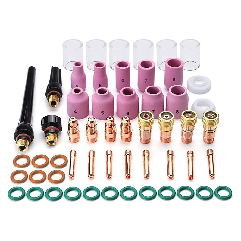 55PCS TIG Welding Torch Accessories Kit Alumina Nozzle Stubby Gas Lens 10 Pyrex Cup Kit for TIG WP-17/18/26