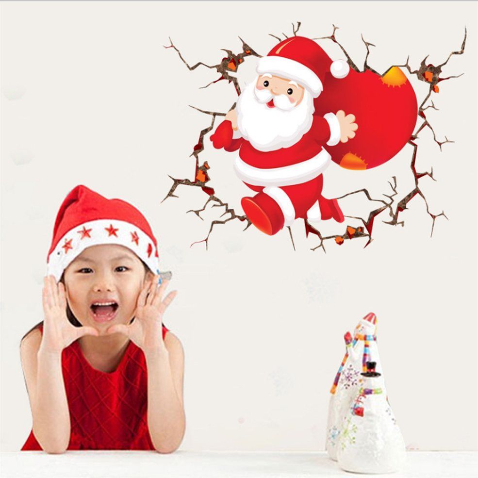 FX801 Christmas 3D Santa Broken Wall Cartoon Wall