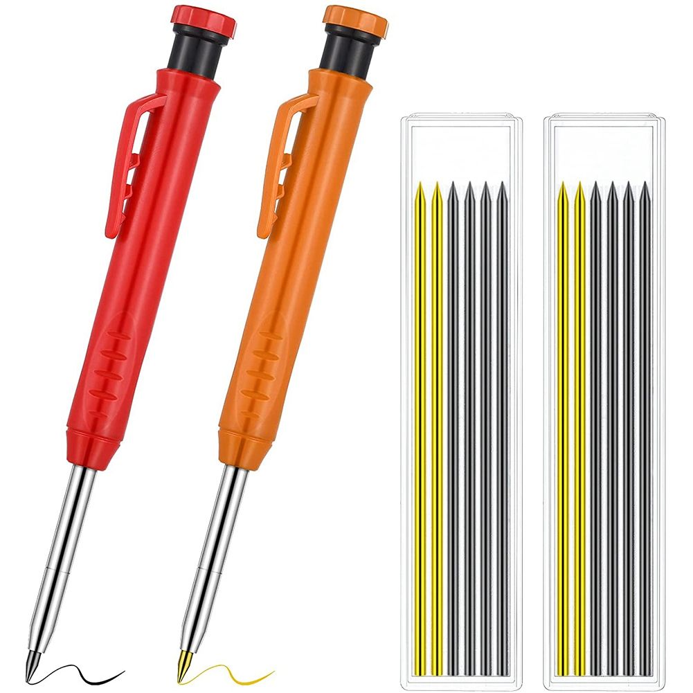 2 Pieces Carpenter Pencil with Sharpener and 12 Pieces Leads Mechanical Pencils for Wood Flooring Marker Carpenters