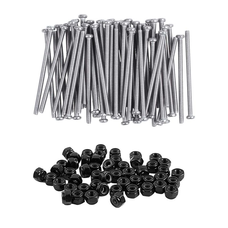 M2.5 x 40mm Phillips Round Head Screws Bolt 60Pcs with M2.5X0.45mm Zinc Plated Nylon Insert Hex Lock Nuts Black 50Pcs