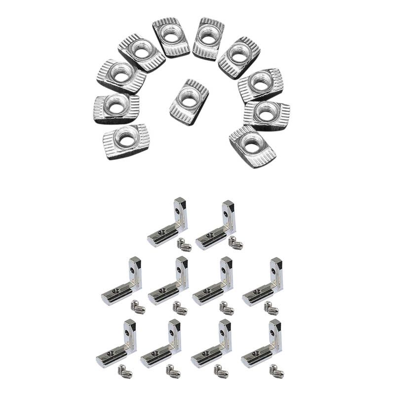 100X M5 Hammer Nut Carbon Steel Aluminum Connector & 20Pcs T Slot L-Shape Interior Inside Corner Connector Joint Bracket