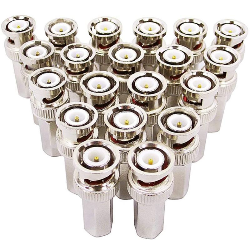 20PCS BNC MALE Twist-on Coax Coaxial Rg59 Connectors for CCTV Security Cameras BNC Male to F Female
