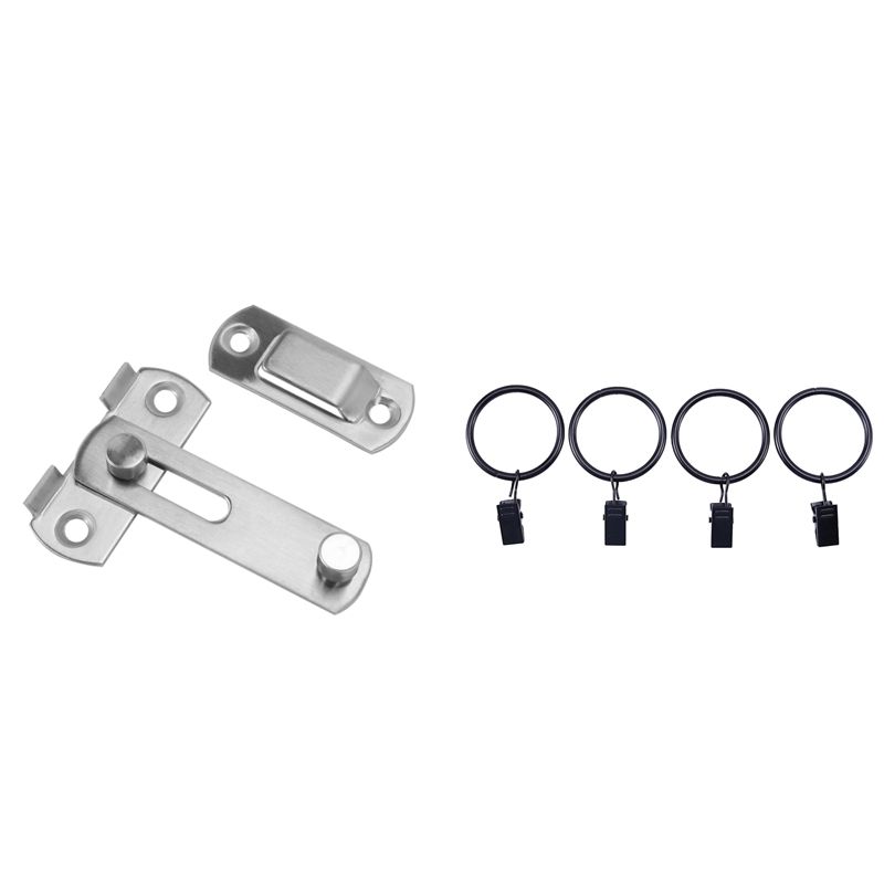 1 Set Hasp Latch Lock Sliding Door Window Cabinet Locks & 36 Pcs Metal Decorative Drapery Window Curtain Ring with Clip