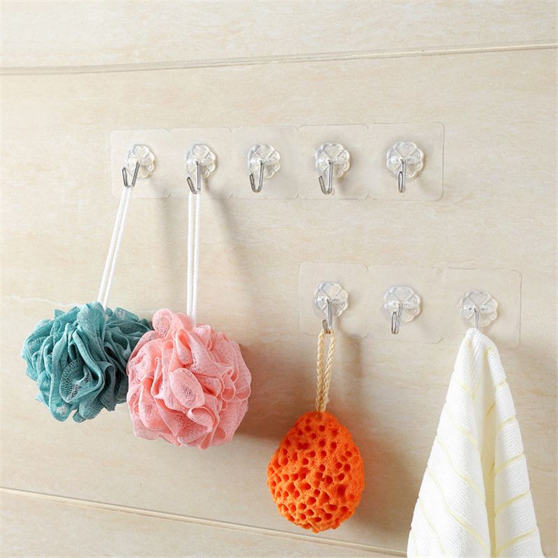 Bathroom Kitchen Removable Transparent Wall Hook --5 pcs
