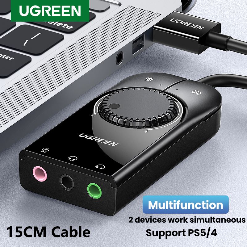 UGREEN USB External Stereo Sound Adapter Splitter Converter with Volume Control for Windows,Mac, Linux,compatible for PS4, Lap_top, Headset,Plug & Play, No Drivers Needed