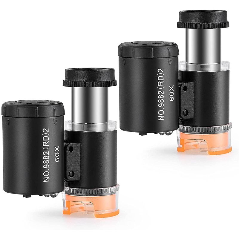 ARELENE 2 Pieces 60X Mini Pocket Microscope with 3 Light,Jewelers Eye Loupe Portable Magnifing Glass for Handcrafts Jewelry