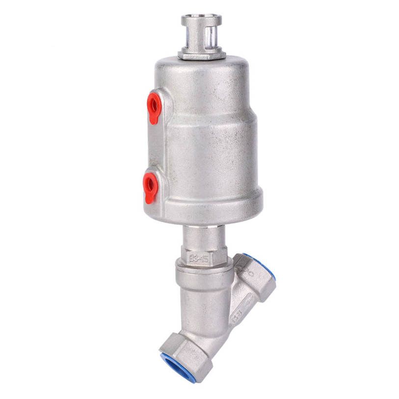 Angle Seat Valve Air Actuated Female Thread Stainless Steel Pneumatic Steam