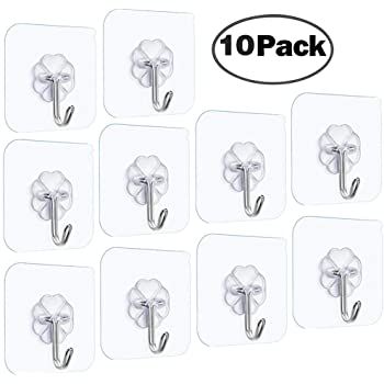 Wall mounted Square stainless steel Self Adhesive Hook Transparent Hooks for Kitchen Bathroom Door Ceiling Hanger