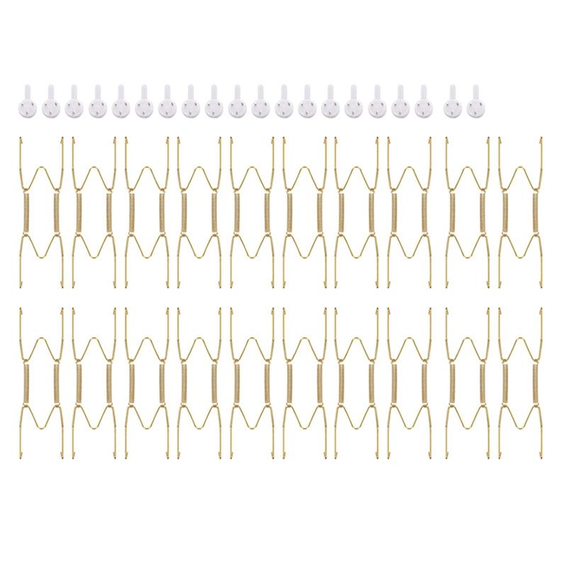 20 Pieces 6 Inch Invisible Plate Hangers Wall Plate Hangers Brass Wire Plate Holders with 20 Pieces Wall Hooks