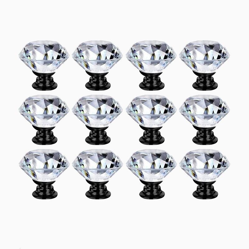 12 Pack Drawer Cabinet Knobs Diamond Shaped Artificial Crystal Glass Knobs Pulls for Dresser Kitchen Wardrobe Cupboard