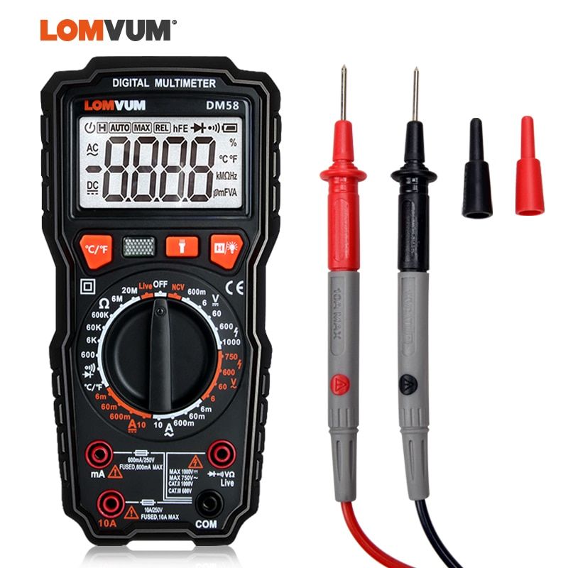 LOMVUM Digital Multimeter Tester LED NCV LCD Multitester Probes Voltage Meter Handheld DC Ammeter Ohm Capacitor Voltmeter