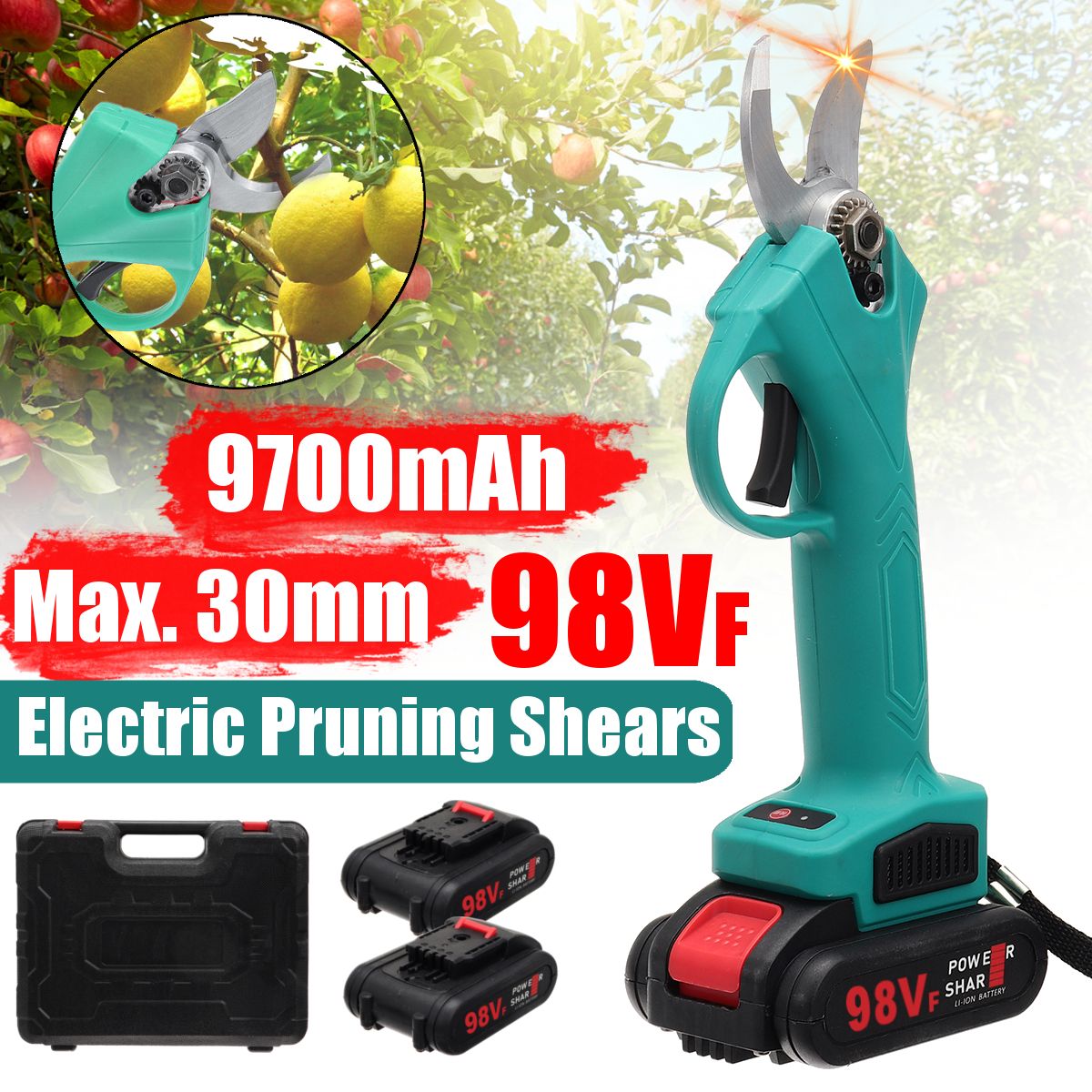 98VF 9700mAh Electric Cordless Pruning Shears Low Noise Secateur Branch Cutter Garden Electric Scissor