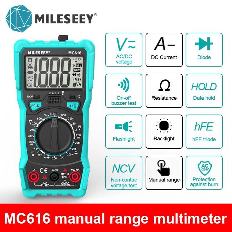 Mileseey NCV Multimeter Digital Clamp 1000 counts Error Alarm Voltage Capacitance Ohm Diode Multimetro Auto Range Multimeter
