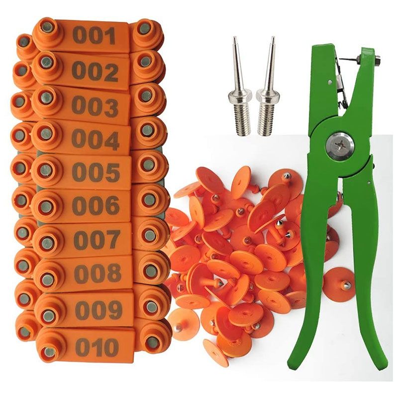 Ear Tag Pliers Ear Tag ep Marker Applicator 001-100 Ear Tags for Goat Identification Kit Ear Tagger - Orange