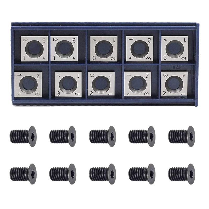 10Pcs 14mm Square Straight Carbide Cutter Insert with 10Pcs M610mm Screws for Wood Working Spiral/Helical Planer Cutter Head