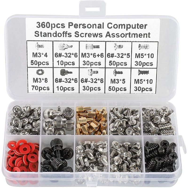 360PCS Personal Computer Screw,Pc Case Screws,Motherd Standoffs for Hard Drive Pc Case Motherd Fan Power Graphic