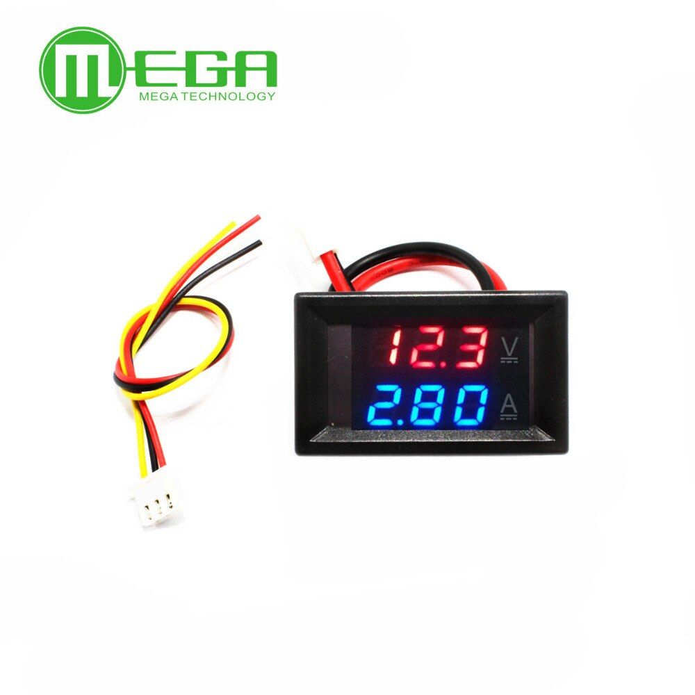 0.28" DC 0-100V 10A Digital Voltmeter Ammeter Red Blue LED Dual Display