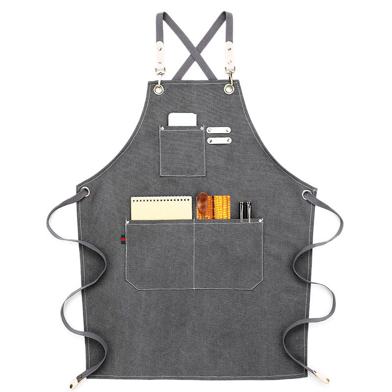 Canvas Cook Apron Barista Bartender Chef Hairdressing Apron Catering Uniform Work Wear Anti-Dirty Overalls(Dark Gray)
