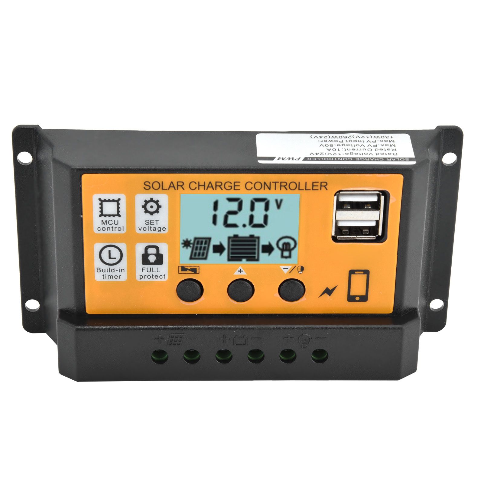 10A/20A/30A Solar Panel Charge Controller Double USB Charging Regulator 12V/24V