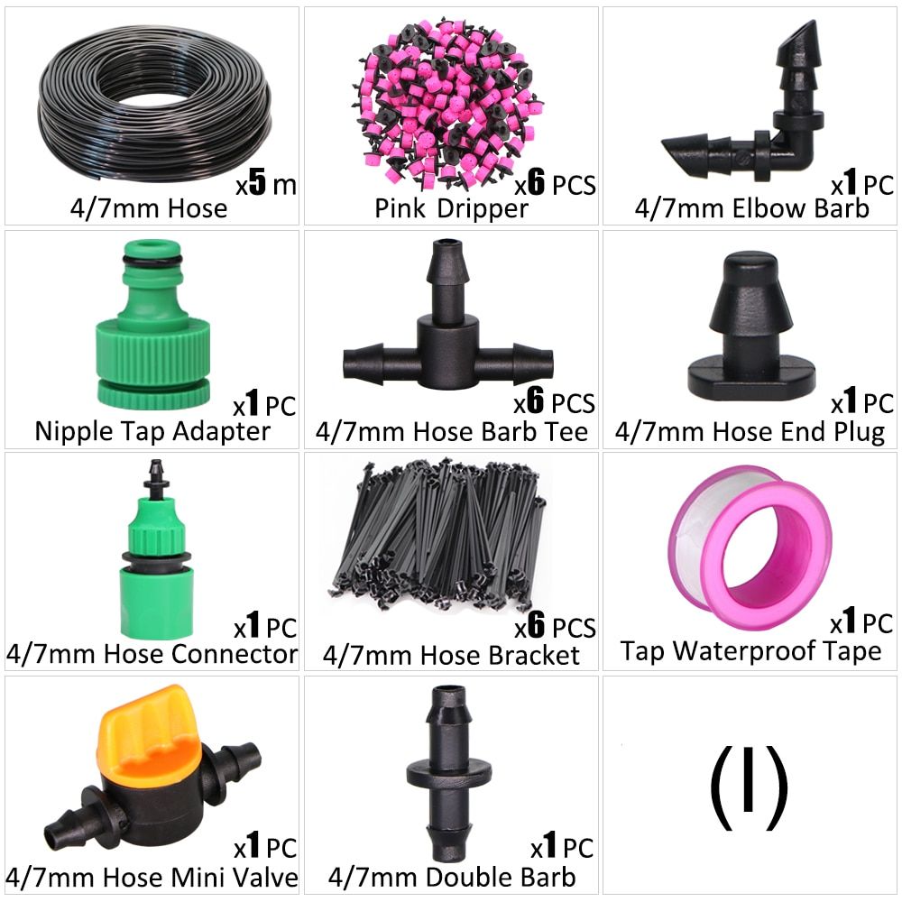5-50m DIY Micro Drip Irrigation System 8 Hole Adjustable Flow Dripper Atomizer Watering Kit Garden 1/4" Hose Spray Misting Kit