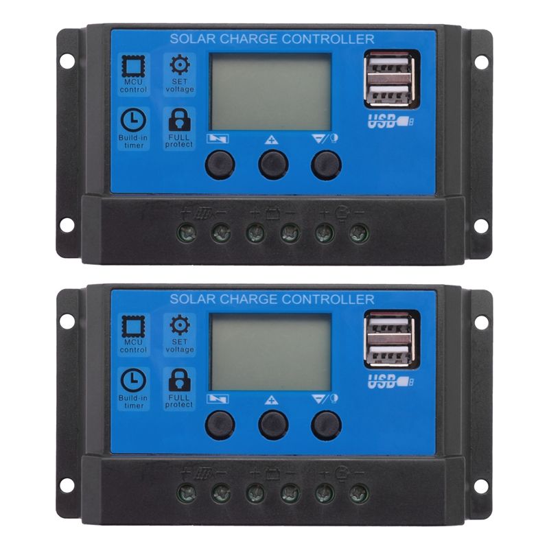 2X 20A 12V 24V Auto Work PWM Solar Charge Controller with LCD Dual USB 5V Output Solar Cell Panel Charger Regulato