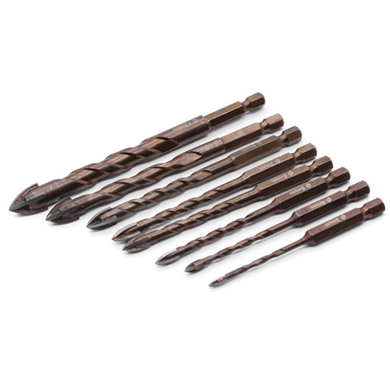 8PCS 3mm-12mm Hexagonal Shank Cross Triple-Cornered Drill Ceramic Lengthened Drill Glass Drill