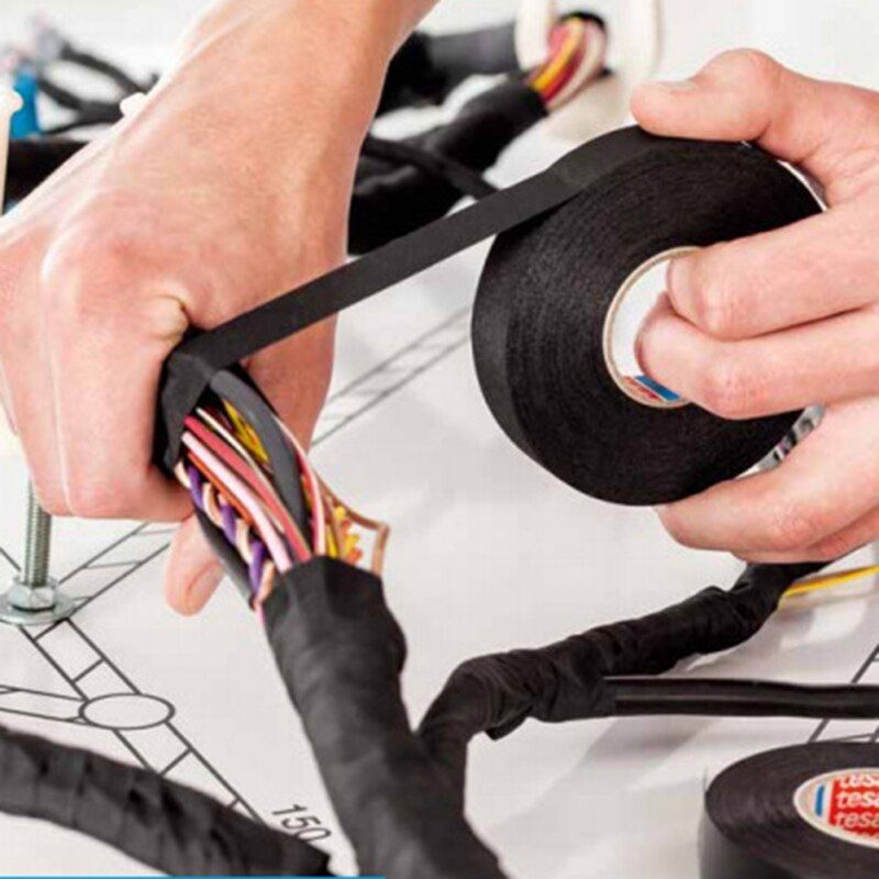 15m Black Transformer Electric Wire Insulation Self Adhesive Tape Flame Retardant Plastic Tape Car Velvet Wiring Tape