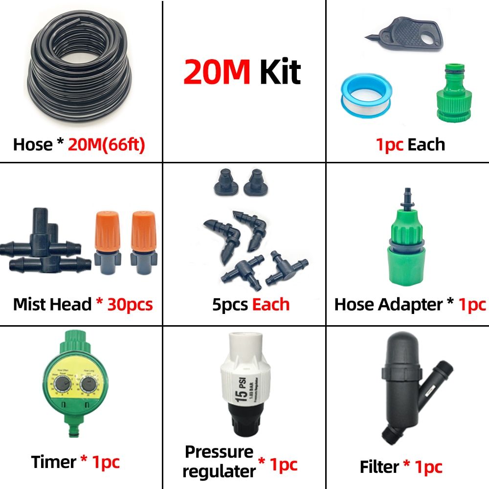 20M Micro Irrigation System Set Grass Watering Kit Automatic Watering Device Adjustable Mist Garden Watering System