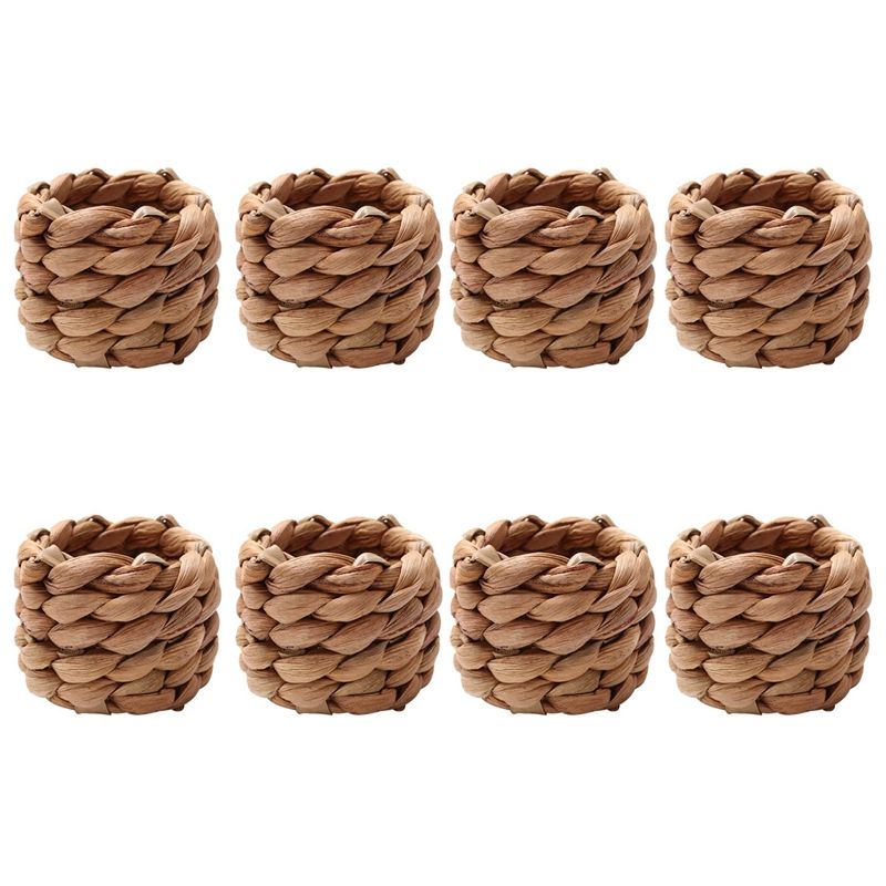 NANLIY-8Pcs Country Style Water Woven Napkin Ring, Hand-Woven Straw Napkin Ring, Farmhouse Natural Napkin Buckle