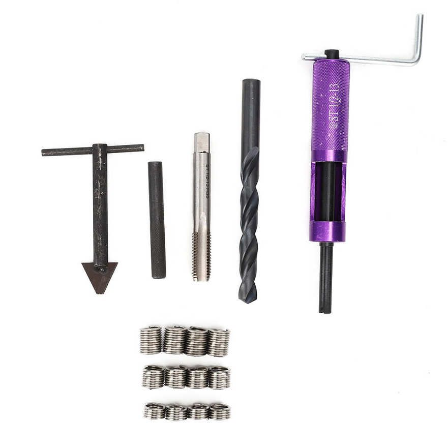 Thread Removal Tool Repair Kit 1/2in-13 UNC with 12Pcs Threaded Insert Hand for Mechanical Maintenance