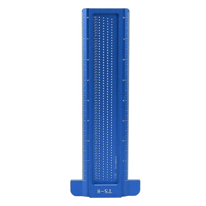 TS-8 Precision Marking T-Rule, Aluminum Alloy Hole Positioning Scribing Gauge Woodworking Measuring Tool(Blue)