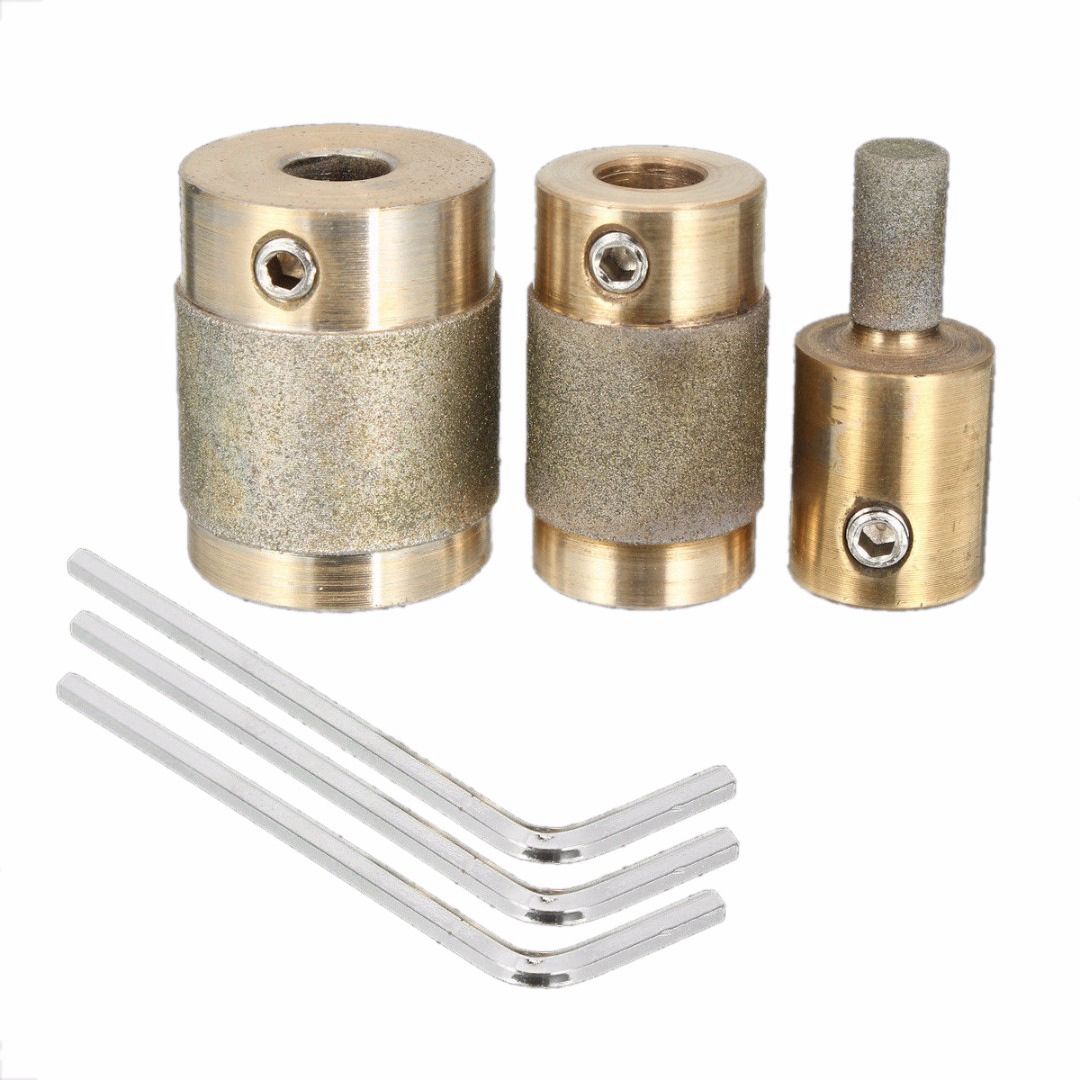 3Pcs Grinder Head 1 Inch 3/4 Inch 1/4 Inch Brass Core Standard Grit Stained Glass Grinder Bit Head for Glass Stone
