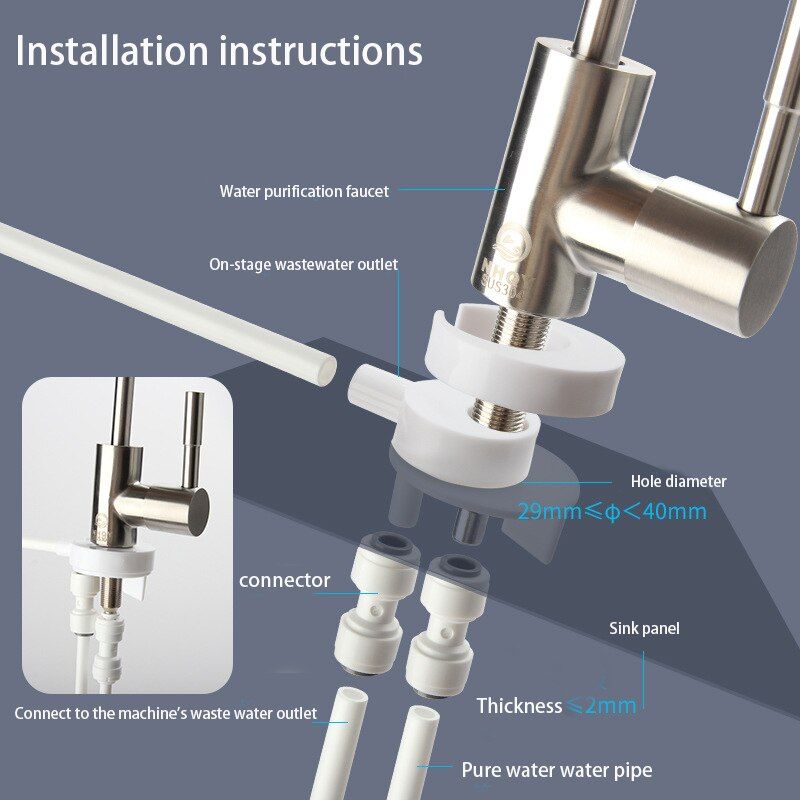 304 Stainless Steel Kitchen Water Faucet Chrome Plated 1/4 Inch Connect Reverse Osmosis Faucet For Drinking Water Purifier
