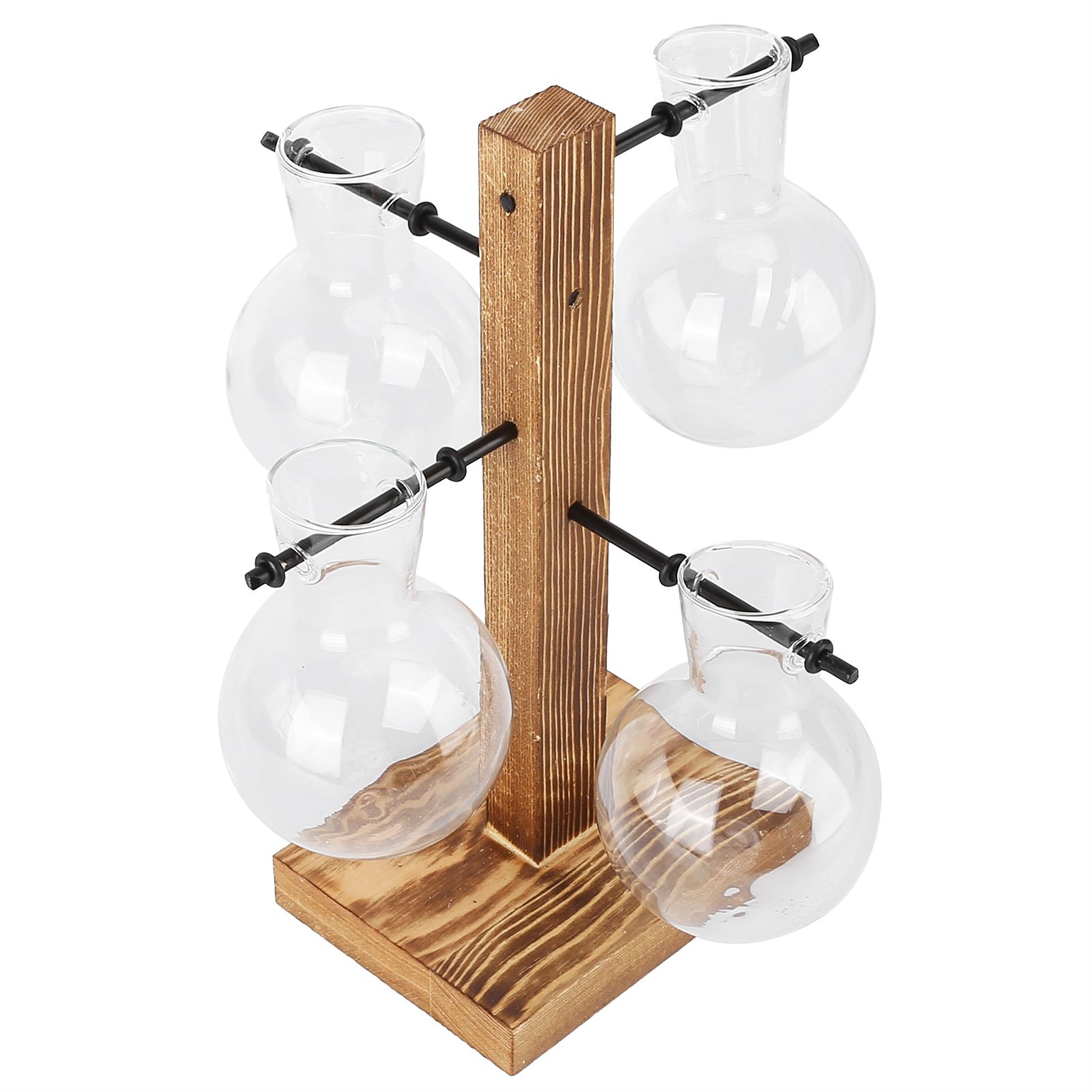 Innovative Hydroponic Vase W/Wooden Stand Transparent Desktop Flower LF