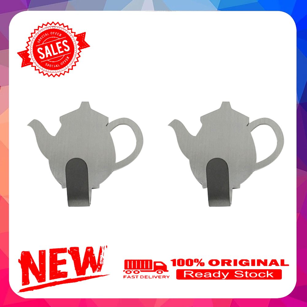 2Pcs Creative Teapot Shape Adhesive Wall Hook Clothes Coat Hanger Home Decor