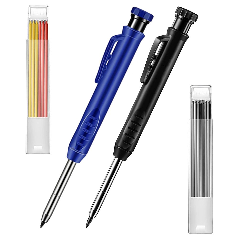 2 Pieces Solid Carpenter Pencil with 14 Refill Red Yellow Black, Marking Tool with Built-in Sharpener for Woodworking C