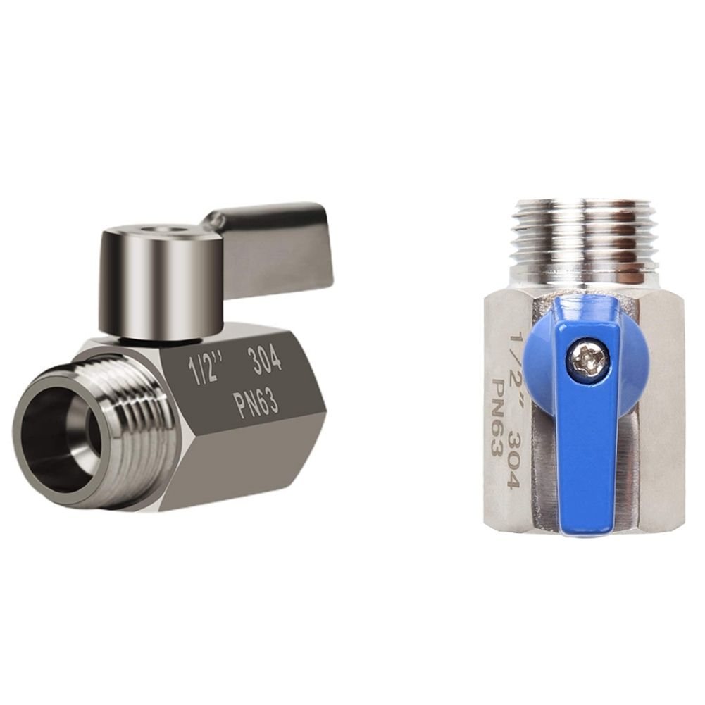 2 Pcs 304 Stainless Steel Mini Ball Valve(1/2 Inch Female x Male) NPT Thread, Water Flow Regulator Head Control Valve