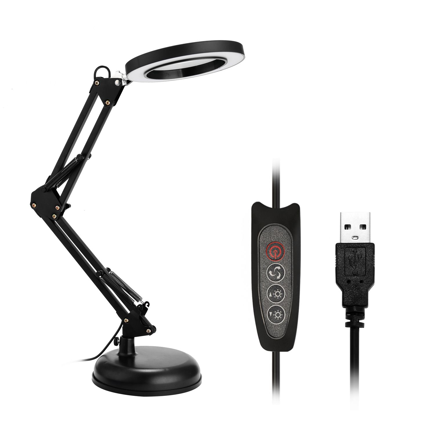 5X Magnifying Glass Desk Lamp Magnifier LED Light Foldable Reading Lamp with Three Dimming Modes USB Power Supply