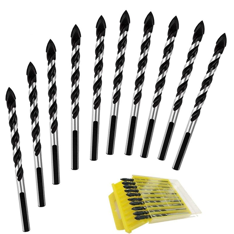 TWEXQNY-Multipurpose Drill Bits, 10-Piece 6mm Multi-material Drill Bit Set for Drilling in Tile, Glass, Concrete, Brick, Wood, and Plastic, Tungsten Carbide Tipped Masonry Drill Bit Set