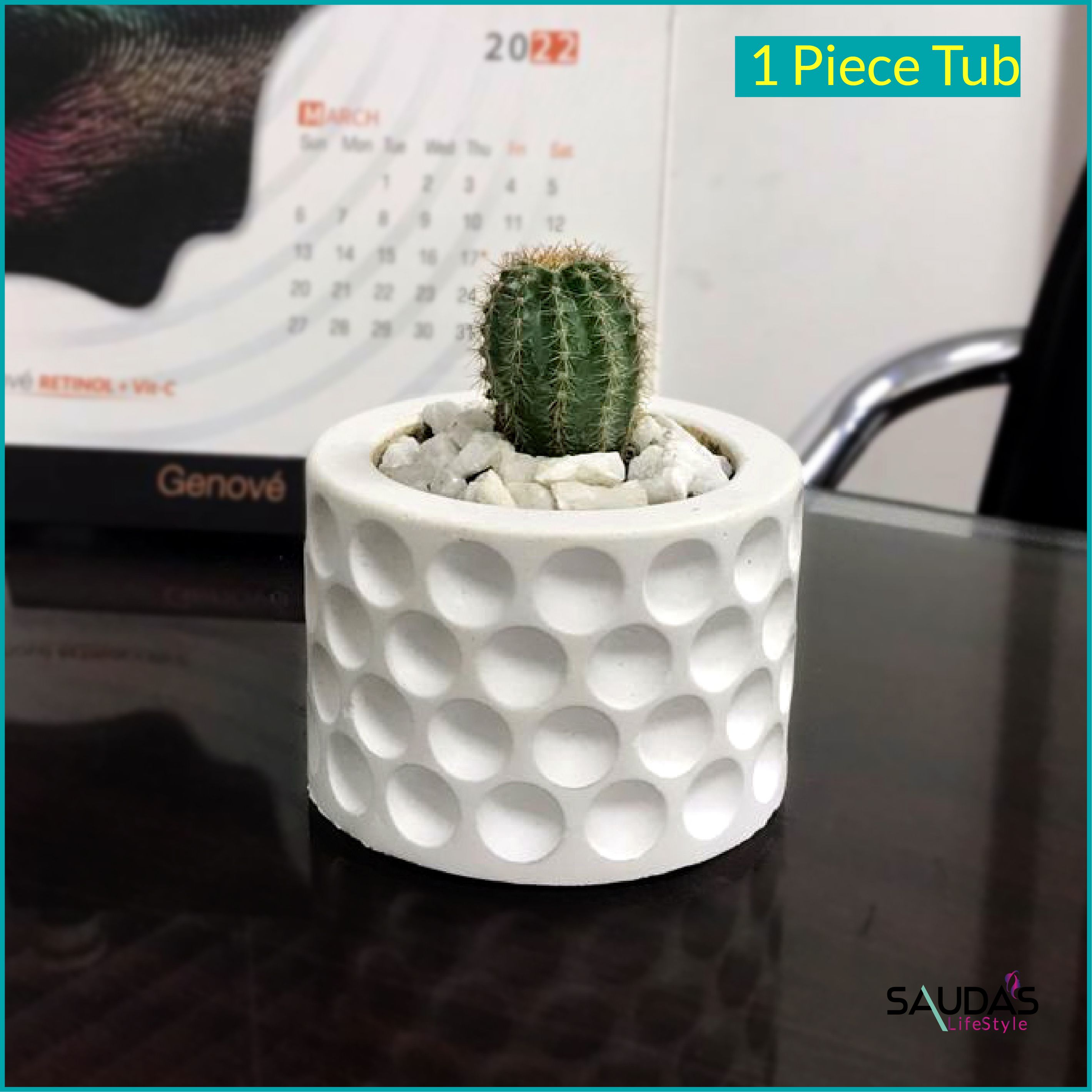 Circles Shaped Cactus or Flower tub and showpiece White Color 1 Piece