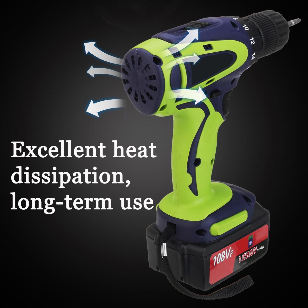 108VF 12800mAh Dual Speed Cordless Drill Multifunctional High Power Household Electric Drills W/ Accessories