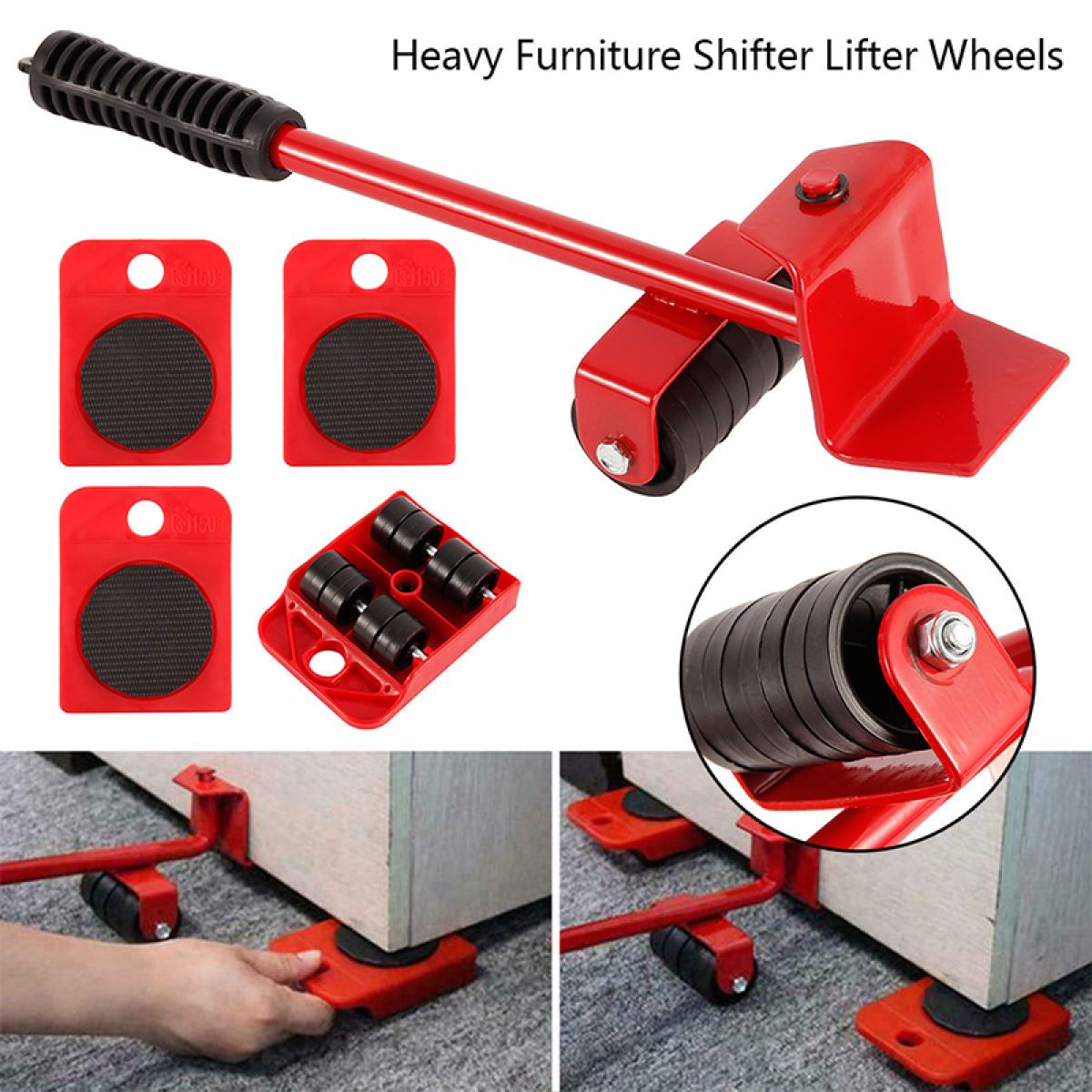 5 Pcs Professional Furniture Transport Lifter tool Set Heavy Stuffs Moving Hand Tools Set Wheel Bar Mover Device