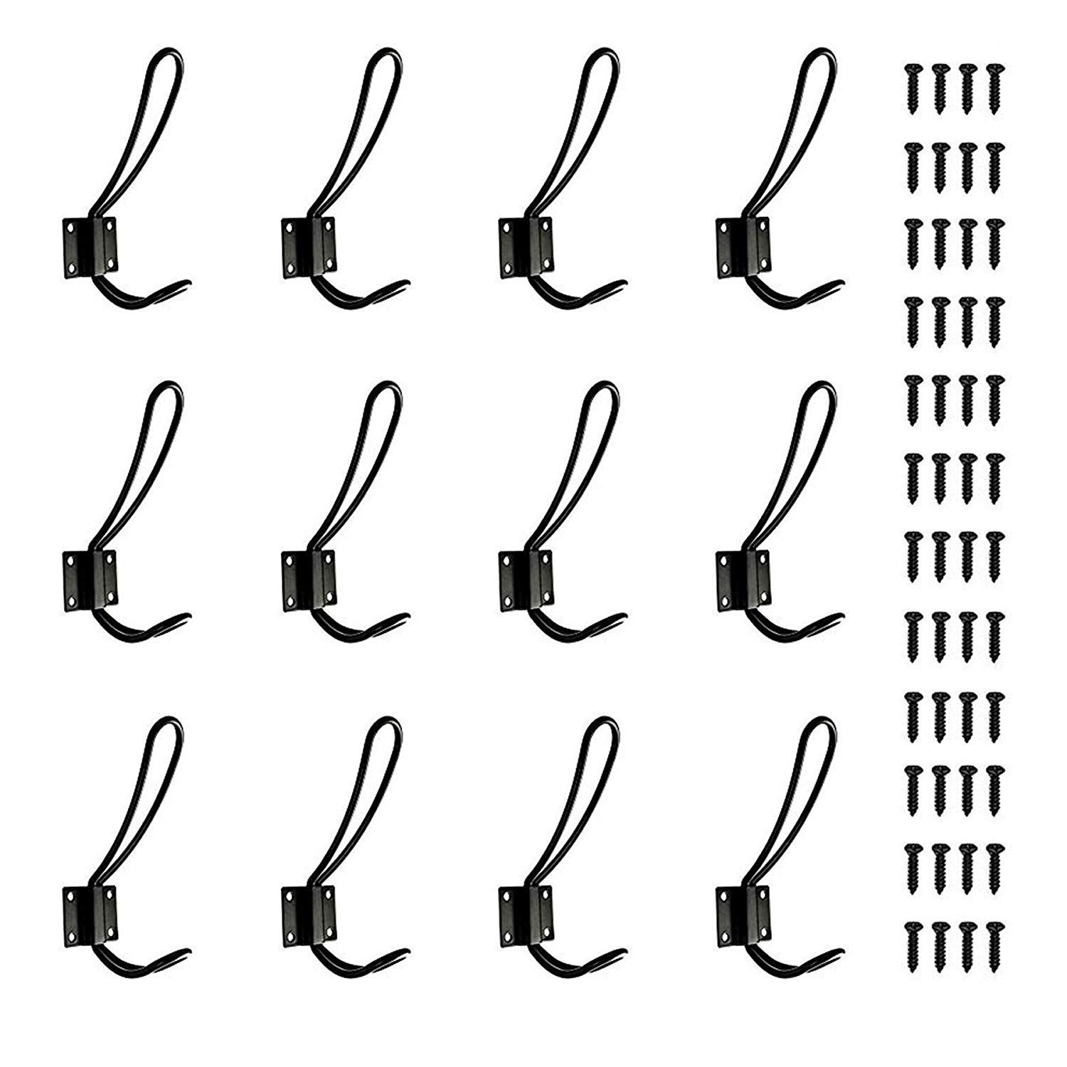 Delicate product 12 Pack Rustic Enterway Hooks, Black Vintage Double Coat Hangers, Hard Industrial Heavy Duty Hooks for Farmhouse(Black Color, Screws Included)