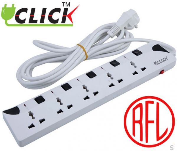 Click Safe Extension Cord 2pin 5 Socket 3 Yards