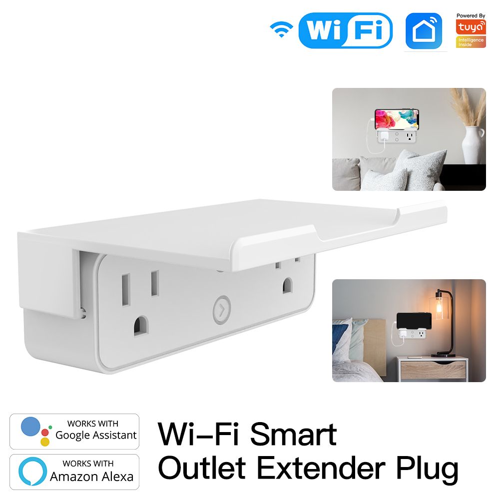 1 pcs Tuya WiFi Smart US Outlet Extender Multi Plug Socket With shelf with 2 Outlet Splitter Smart Life App Control Works with Alexa Google