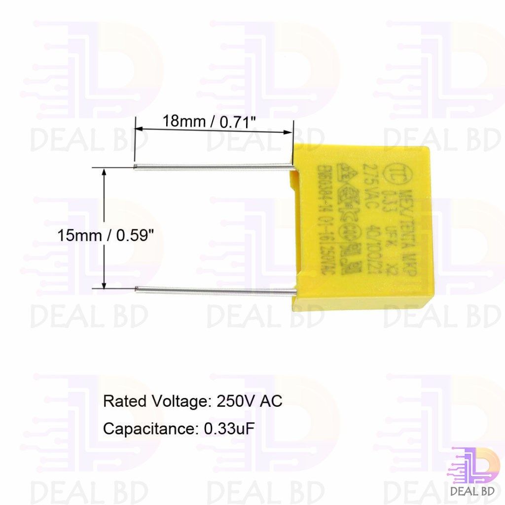 5Pcs- Box Type Capacitor 0.33uF 275VAC Axial Film Molded Capacitor