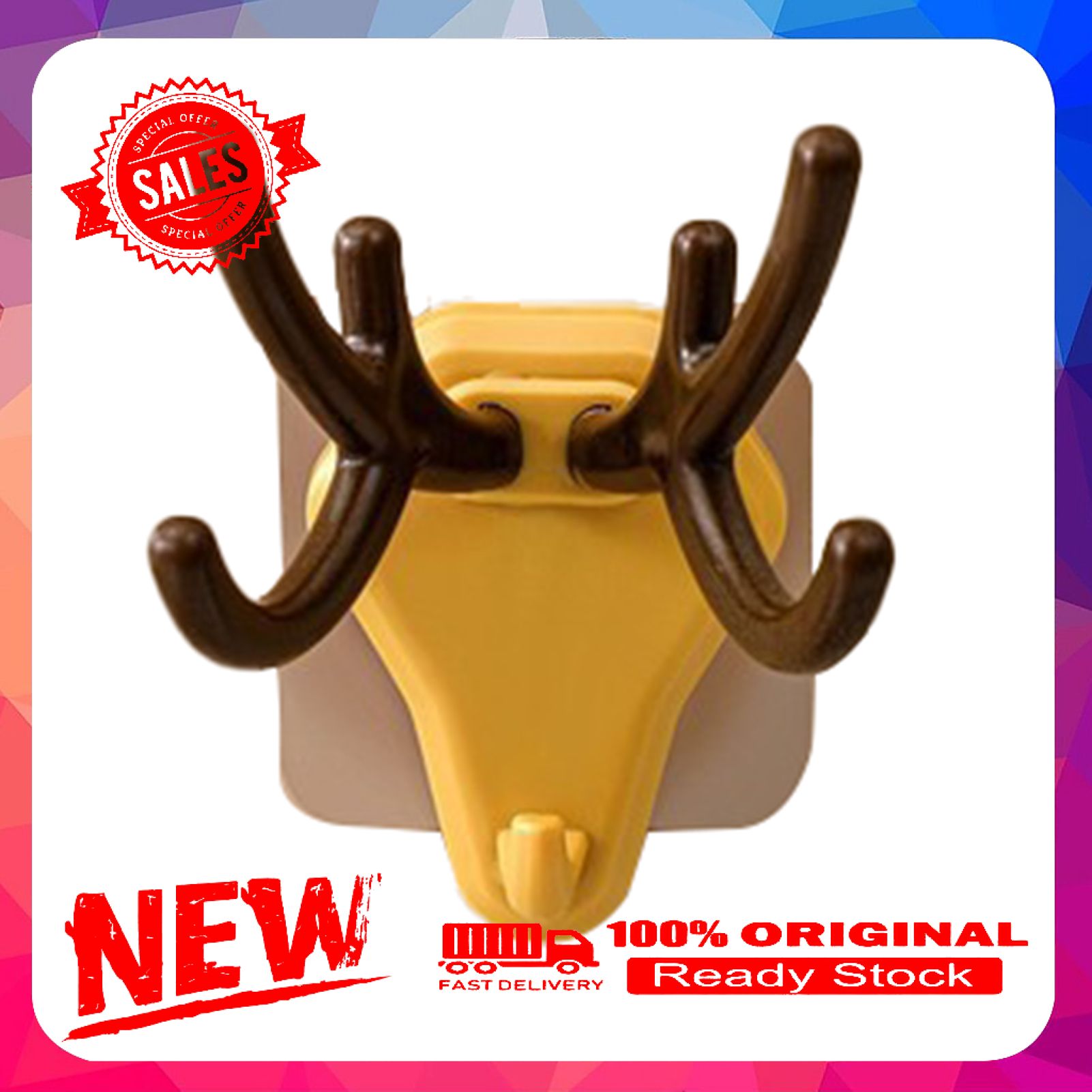 Wall Hooks Multi-functional Strong Loading PS Plastic Cute Deer Detachable Sticky Wall Hooks for Home